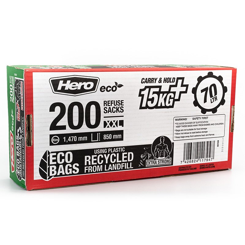 The Green Sack 80L Heavy Duty Black Refuse Sack Pack 200 KMAXHD - Hunt  Office Ireland